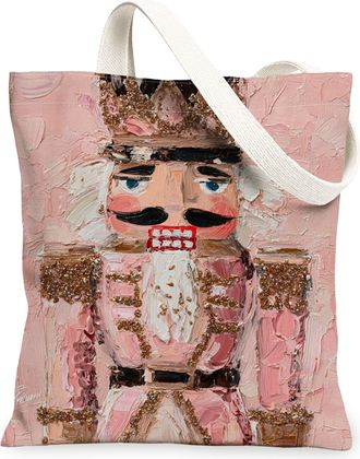 Generic Nutcracker Canvas Tote Bags, Holiday Art Pattern Reusable Grocery Bags, Vintage Lightweight Washable Shoulder Strap Canvas, Peach, 13x15 Inch