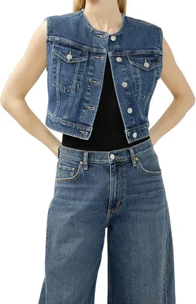 Silver Jeans Co Crop Denim Trucker Vest in Whisper at Nordstrom, Size X-Large