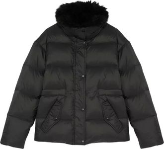 Yves Salomon Jassen, Dames, Zwart, L, Wol, Donzen Jas Met Pluizige Lamswollen Afwerking