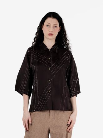 Alysi Camicia manica corta in seta stampata choco