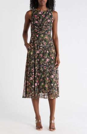 Vince Camuto Floral Twisted Front Mesh Midi Dress in Green Multi at Nordstrom Rack, Size 12