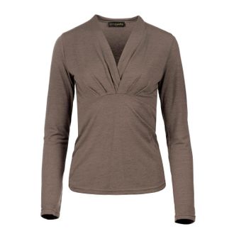 Móveis Conquista Iron-Taupe Melange Lange Mouw Faux Wrap Jersey Top