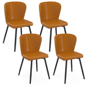 IDMarket Set di 4 sedie ISAURE marroni con cuciture e gambe in metallo nero