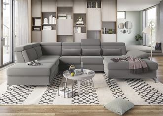 Sit&more Wohnlandschaft »Cabrio U-Form, B: 359 cm, mit Sitztiefen-, Arm- & Kopfteilverstellung« 3 Nierenkissen, Federkern, optional Bettfunktion und Stauraum