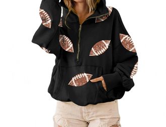 Bibi Football Sequin Half Zip Up Hoodie In Black