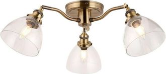 Endon Lighting Hansen Multi Arm Glass Semi Flush Ceiling Lamp, Antique Brass Plate, Glass