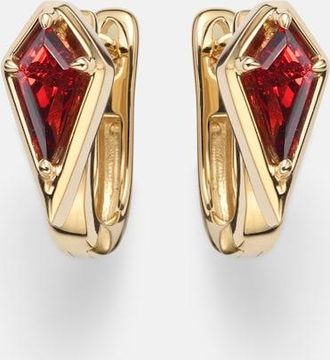 Stone and Strand Kite 14kt gold huggie earrings with garnet