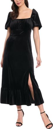 London Times Square Neck Velvet Midi Dress in Black at Nordstrom Rack, Size 10