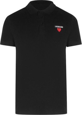 Moschino Mens Love Heart Logo Black Polo Shirt Cotton - Size X-Large