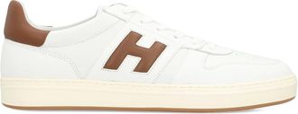 Hogan White Low-Top Brown Accent Logo Sneakers