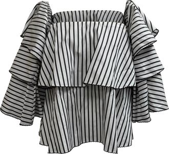 Caroline Constas Striped Off-Shoulder Blouse in Black and White Cotton