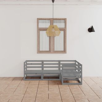 vidaXL Juego De Muebles De Jard&iacute;n 4 Piezas Gris Madera Maciza De Pino Vidaxl