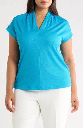 Kasper V-Neck Stretch Crepe Top in Bright Azul at Nordstrom, Size 2X