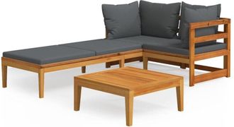 vidaXL Vidaxl - Muebles De Jard&iacute;n 3 Pzas Cojines Gris Oscuro Madera De Acacia