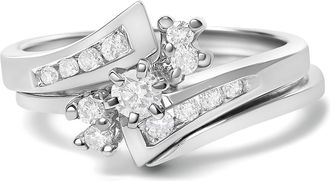 House of Brilliance 14K White Gold 3/8 Cttw Diamond Swirl Engagement Bridal Ring Set
