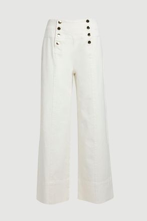 Karen Millen Womens Denim Button Front Wide Leg Jeans - Cream Cotton - Size 12 UK