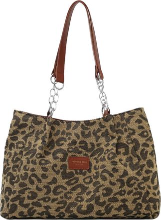 Generic Canvas All-Match Shoulder Bag Leopard Print Commute Handbag Tote Bag (Yellow)