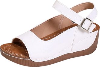 Generic Womens Open Toe Wedge Sandals Ankle Strap Casual Leather Sandal with Adjustable Straps Comfortable Platform Summer Shoes Boho Beach Walking Holiday Va