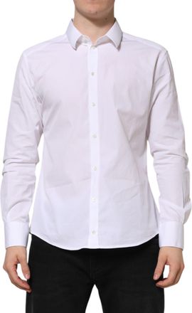 Dolce & Gabbana White Cotton Long Sleeves GOLD Formal Mens Shirt (Pre-Owned)