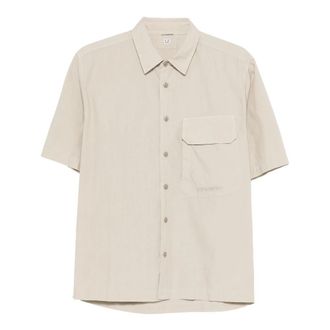 C.P. Company Overhemd met korte mouwen en klepzak - Heren - Korte mouwen Overhemden - Beige - 2XL - Katoen - Overhemden