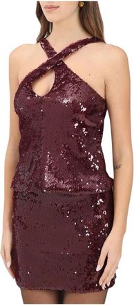Akep Total Paillettes Mouwloze Top - Dames - Tops zonder mouwen - Rood - 2XS - Polyester - Tops