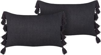Beliani Set of 2 Decorative Cushions LYTHRUM Cotton 45 x 45 cm Black Solid