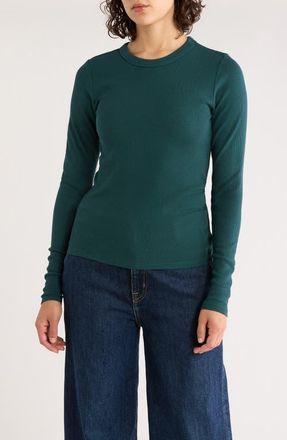 Marine Layer Lexi Sun-In Rib Long Sleeve T-Shirt in Emerald at Nordstrom, Size Large