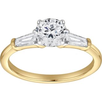 LuvMyJewelry Nova 14K Gold Tapered Baguette & Round Cut Lab Grown Diamond Three Stone Ring - 1.48 ct in 14K Yellow Gold at Nordstrom, Size 7
