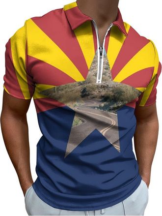 Generic Phoenix Arizona United States Mens Zippered Polo Shirt Casual T Shirts Short Sleeve Tops Golf Running L
