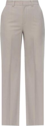 Victoria Beckham Geplooide Broek - Dames - Straight fit broeken - Grijs - XS - Leer - Broeken