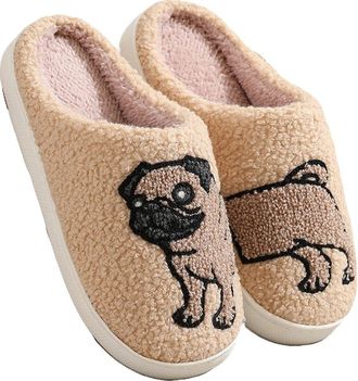 Generic Womens Mens Fuzzy Slipper Interesting Printed Patterns Home Shoes Memory Foam Cozy Plush Couple Indoor Household Slippers(Yellow Dog,UK 5.5)