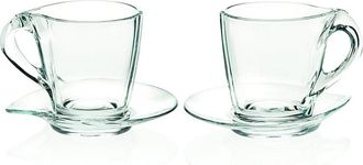 Barski Glass Cappuccino Cups With Saucer, 2 Sets Of 2, 8.75Oz
