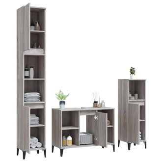 Berkfield Home Modern 3 Piece Bathroom Furniture Set Grey Sonoma Engineered Wood