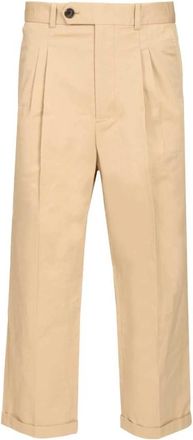 Dr&ocirc;le de Monsieur Cropped &agrave; Plis Katoenen Broek - Heren - Wijde Broeken - Beige - XL - Katoen - Broeken