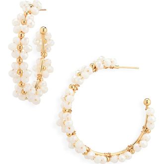 Cara Beaded Flower Hoop Earrings in White at Nordstrom Rack