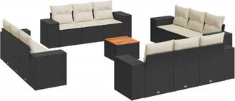 vidaXL Set De Sof&aacute;s De Jard&iacute;n Y Cojines 13 Pzas Rat&aacute;n Sint&eacute;tico Negro Vidaxl