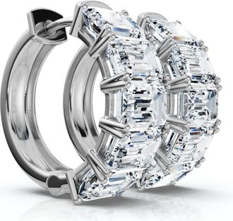 Pompeii3 6Ct Emerald Cut Diamond Hoops 14k Gold Lab Grown Earrings