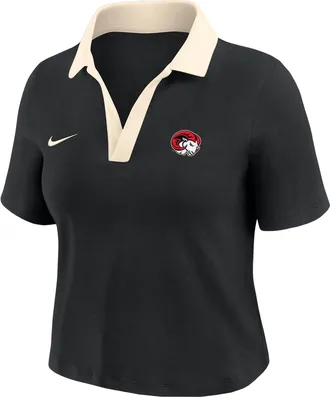Nike Womens College (Winston-Salem State University) Short-Sleeve Polo Crop Top in Black | ZW12574WISA25-BLK