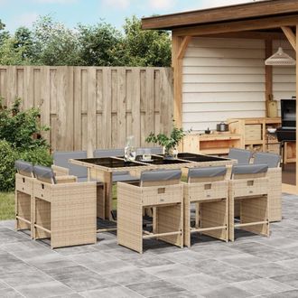 vidaXL Set Comedor De Jard&iacute;n 11 Pzas Con Cojines Rat&aacute;n Sint&eacute;tico Beige Vidaxl