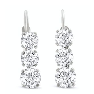 Pompeii3 1 1/2Ct 3-Stone Diamond Leverback Hoops Womens Earrings 14k Gold 1/2 Tall Lab
