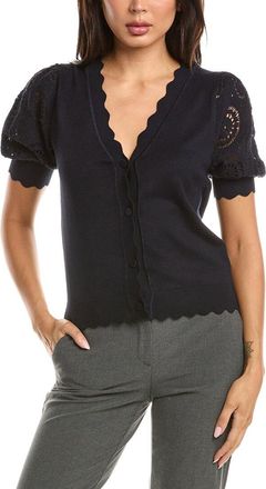 T Tahari Elbow Crochet Scallop Edge Top