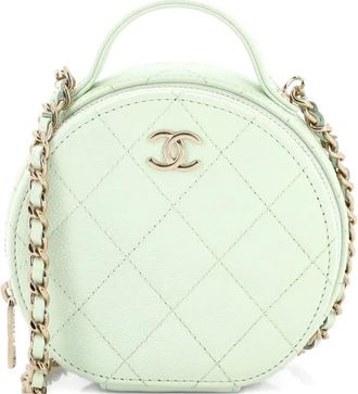 Chanel Borsa a tracolla Vanity Case tonda piccola in pelle Caviar trapuntata con manico catena - Verde