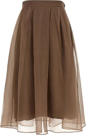 Brunello Cucinelli Brown Solid Midi Skirt