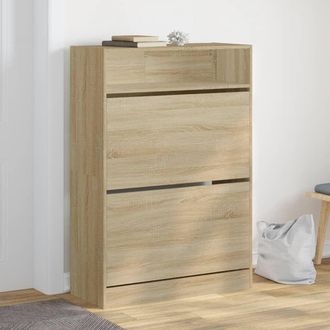 Berkfield Home Shoe Cabinet with 2 Flip-Drawers Sonoma Oak 80x34x116 cm in Brown | Size: 80 x 34 x 116 cm