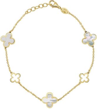 Italian Gold, Inc 14K Mother Of Pearl Station Chain Clover Bracelet
