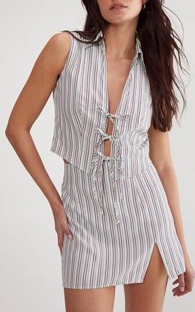 NASTY GAL Stripe Tie Front Collared Vest in Mint at Nordstrom Rack, Size 10