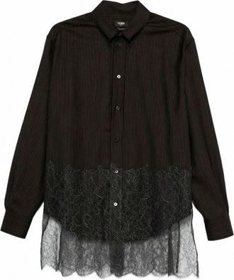 Fendi Wool Shirt With Stripes And Lace