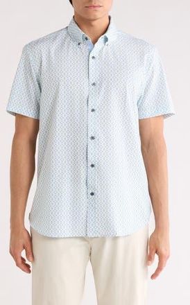 ConStruct Slim Fit Zigzag Short Sleeve Button-Down Shirt in White/Yellow at Nordstrom Rack, Size Xx-Large