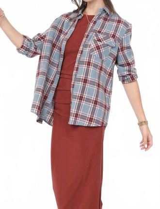 Sadie & Sage Flannel Cure Button Up In Blue And Rust