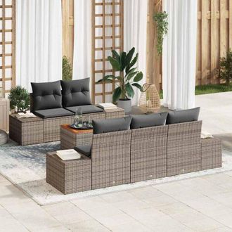 vidaXL Vidaxl - Conjunto De Sof&aacute; De Jard&iacute;n Con Coj&iacute;n 6 Pcs Gris Polirat&aacute;n